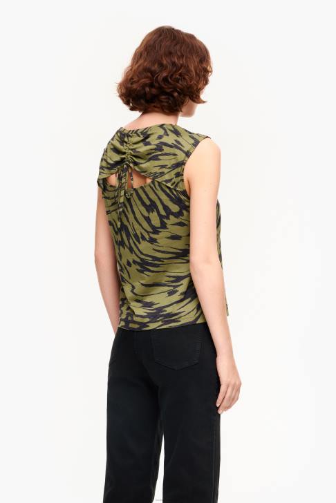 Bimba Y Lola памучна тениска с принт на пеперудени крила каки облекло 28R6R298