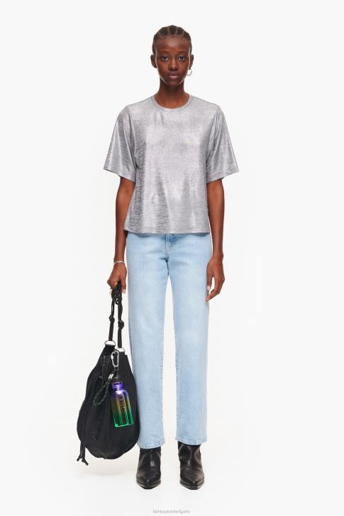 Bimba Y Lola тениска от фолио течно сиво облекло 28R6R307