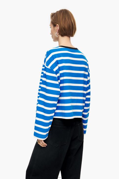 Bimba Y Lola памучна тениска на райета син облекло 28R6R319