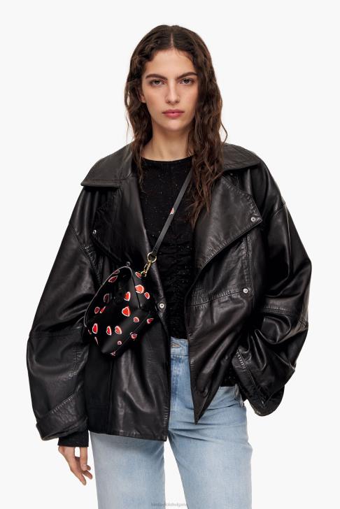 Bimba Y Lola сърца кожена чанта скитник черен аксесоари 28R6R60