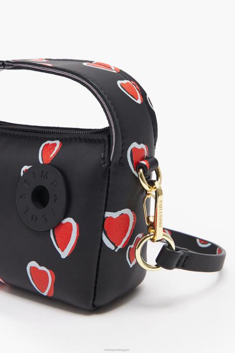 Bimba Y Lola сърца кожена чанта скитник черен аксесоари 28R6R60