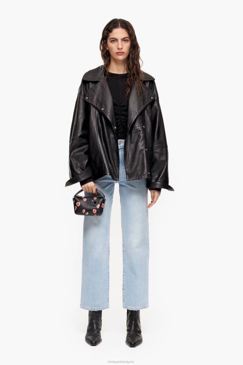 Bimba Y Lola сърца кожена чанта скитник черен аксесоари 28R6R60