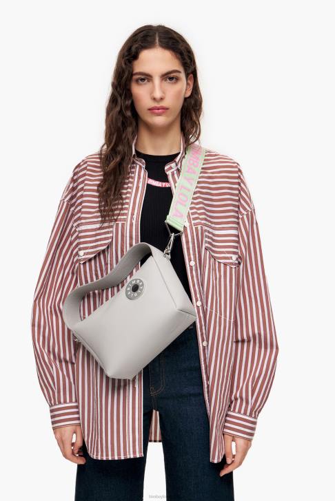 Bimba Y Lola кожена чанта hobo сиво аксесоари 28R6R50