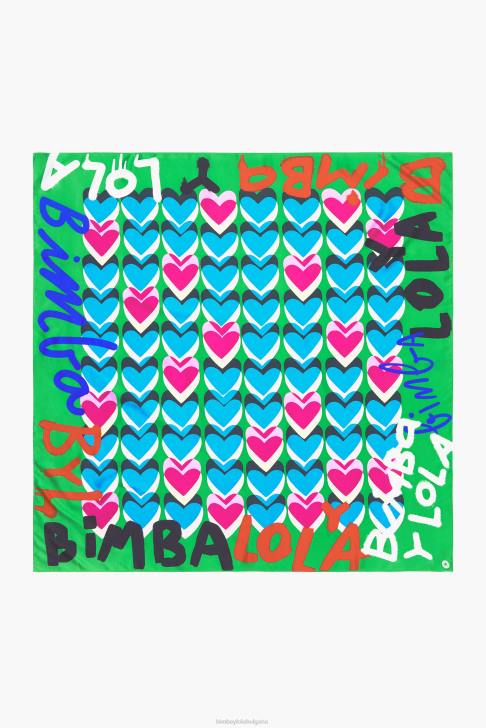 Bimba Y Lola сърца графити лого шал зелено аксесоари 28R6R616
