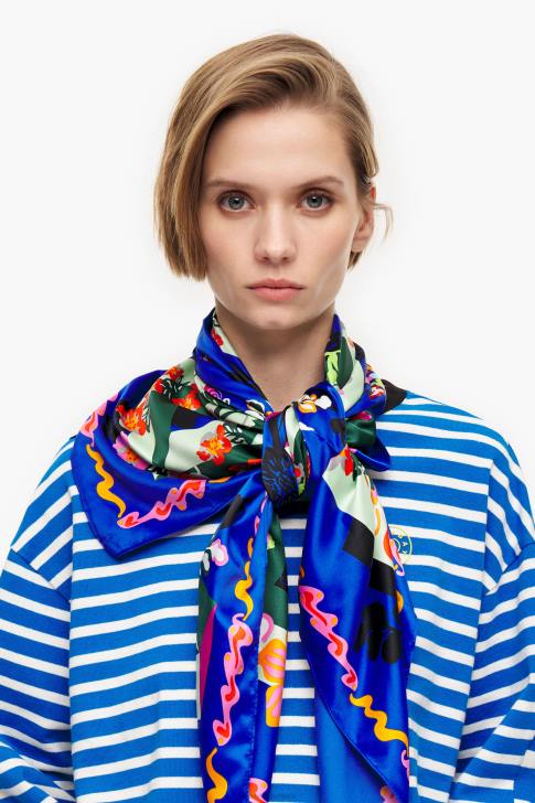 Bimba Y Lola геометрични цветя и лого шал син аксесоари 28R6R628