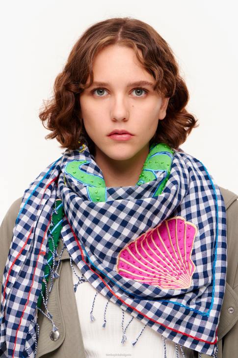 Bimba Y Lola бродиран гингам шал тъмносин аксесоари 28R6R632