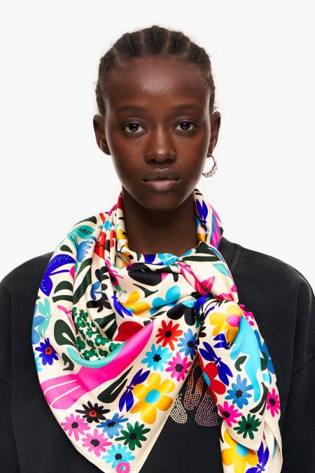 Bimba Y Lola животински шал с цветя аксесоари сметана 28R6R648