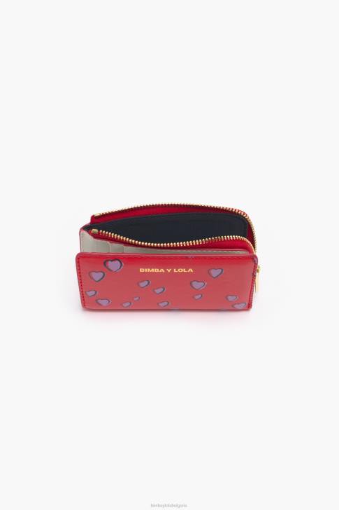 Bimba Y Lola кожено правоъгълно портмоне с малки сърца червен аксесоари 28R6R1004